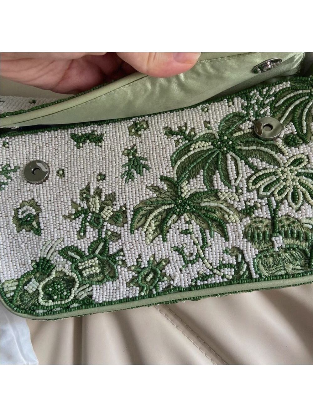 RARE Staud Tommy Beaded Bag - Green and‎ White NWT - Picture 7 of 10
